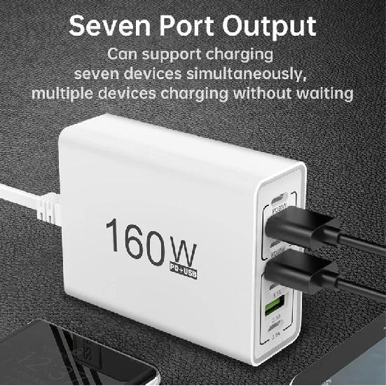160W Multi Ports USB Charger Power Strip Type C Fast Charging Phone Charger Power Adapter Quick Charge EU/US Plug Travel Charger