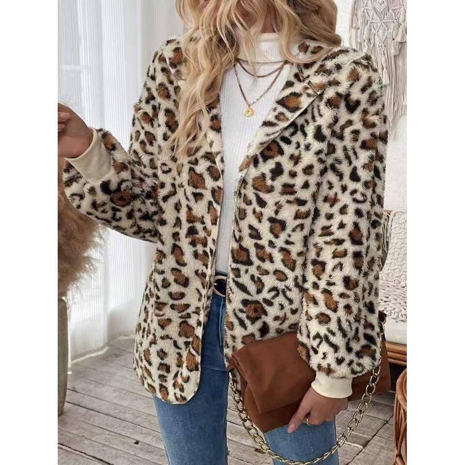 Fashionable Autumn and Winter Printed Double-sided Plush Buttonless Cardigan Mid-length Women's Autumn and Winter Fur Coat