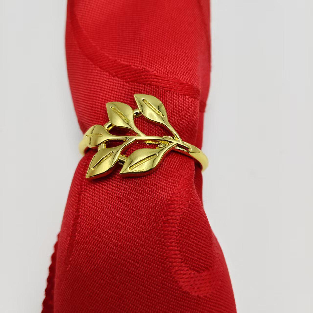 Искрящиеся кольца для салфеток в форме листа - Декор для сервировки стола золотой