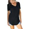 Maglietta estiva da donna, scollo a V, manica corta, pullover, tinta unita, lunghezza media, vestibilità ampia, casual, streetwear