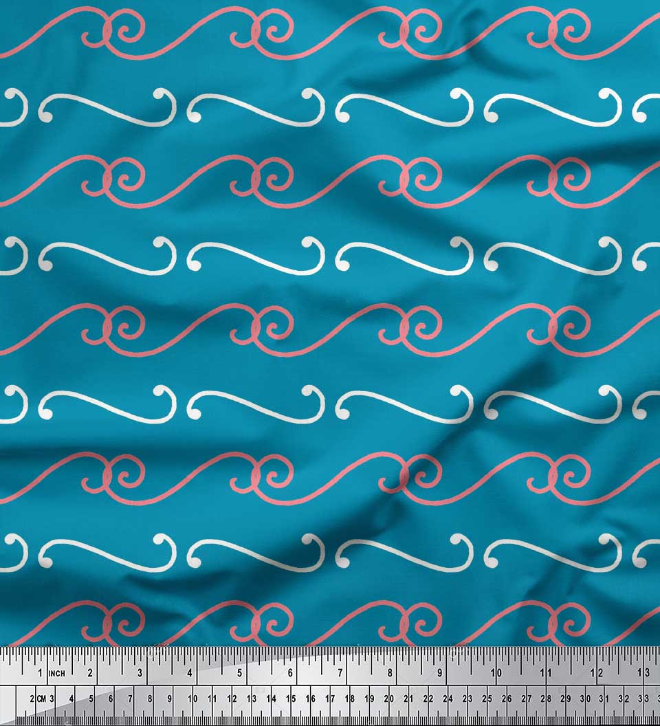 

Soimoi Red Японія креп атласна тканина Swirl Abstract Print Швейна тканина метр 42 дюйма 42 Inch Wide - Poly Crepe синій