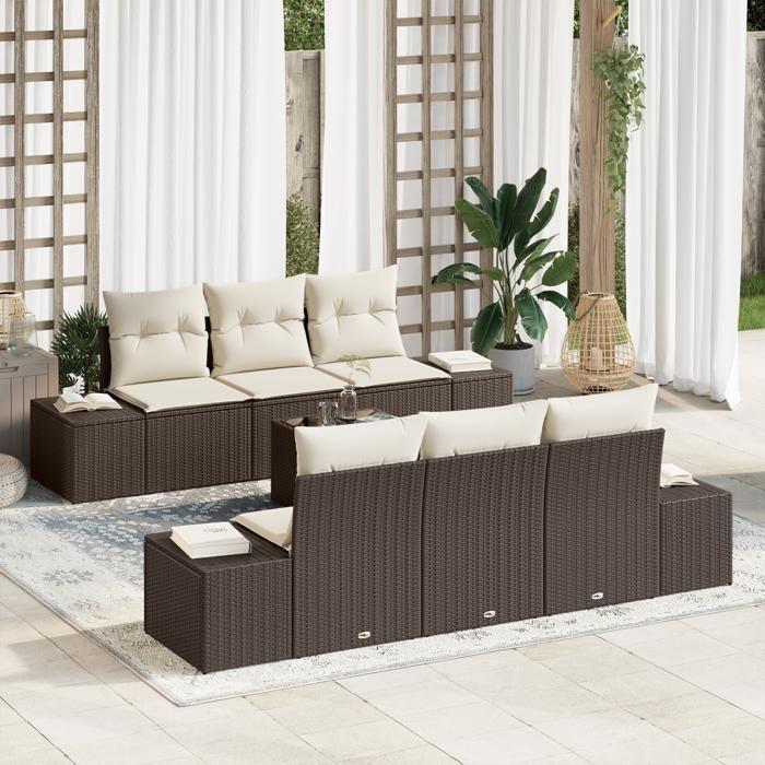 VidaXL Ensemble de Canapé de Jardin de 7 Pièces avec Coussins Marron en Poly Rattan 3355617