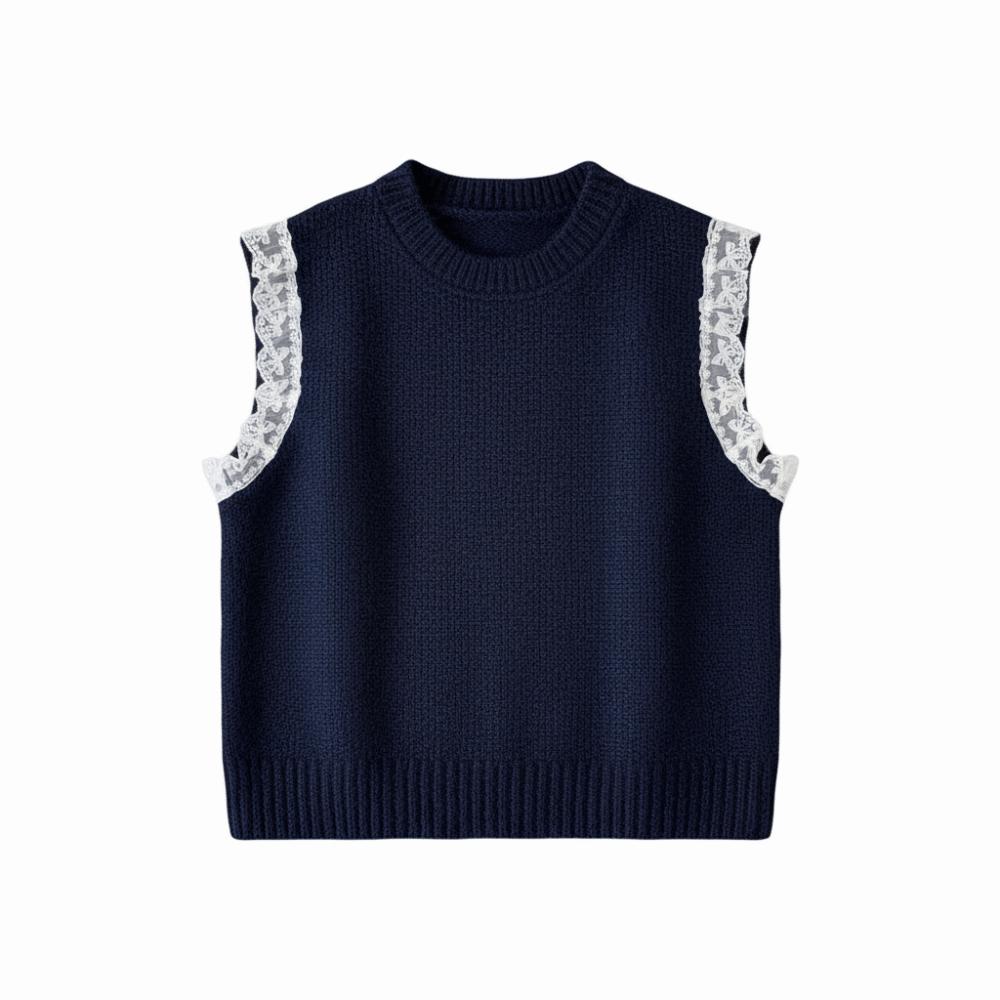

Round Neck Knitted Waistcoat Top Solid Color Knitwear Women Casual Vest Crop Top Female темно-синього кольору
