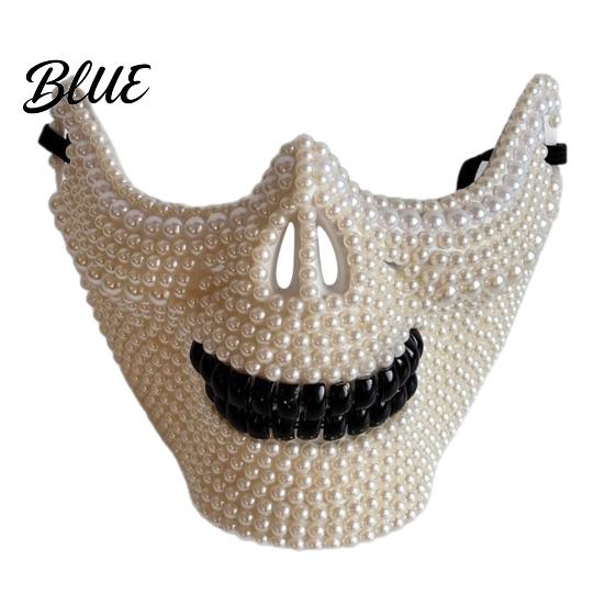 Diamond Skull Half Mask Halloween Face Mask Rhinestone Punk Knight Masquerade Prop Comfortable with Adjustable Straps Lightweight Plastic Party for
