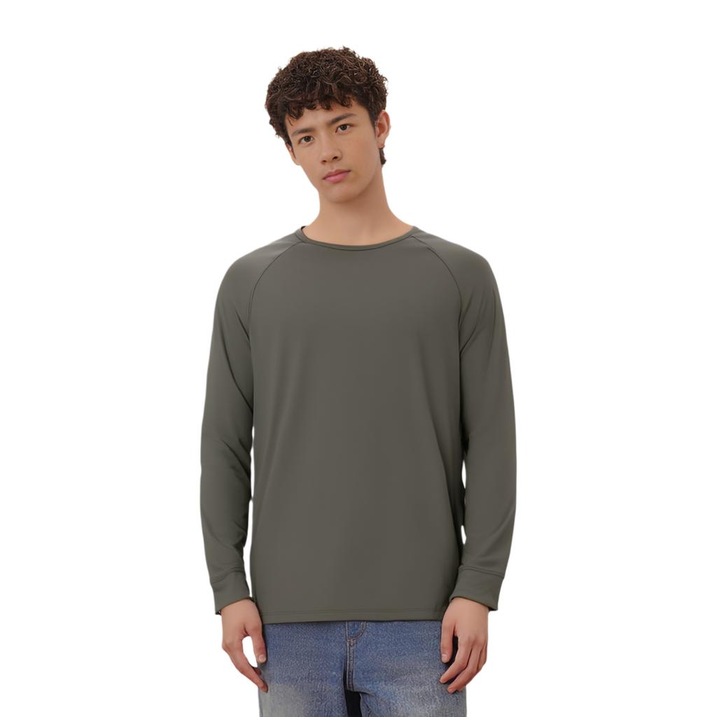 Under Armour Solid Color Training Sports Casual Crew Neck Long Sleeve Raglan T-Shirt Men Tops Olive-Green 1378989-200