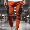 Cargo Pants Large Side Pockets Fine Texture Contrast Color Men Splicing Sports Trousers for Daily Life