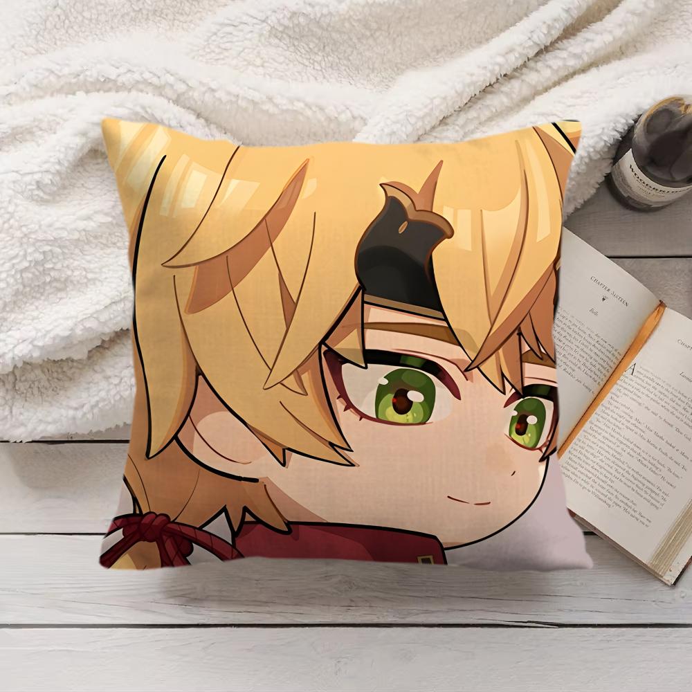 Thoma Cute Genshin Impact Cushion Cover Silky Short Plush Invisible Zipper Dustproof Sofa Pillow Case For Home Decor