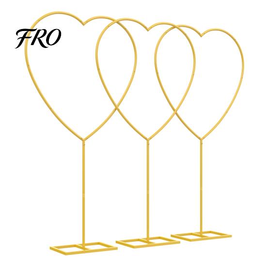 Heart Balloon Arch Wedding 3 Pcs 5.7 Ft Stand, Gold Metal Shape Photo Backdrop Stand Frame with Base for Proposal Ceremony Valentine's Day Engagement