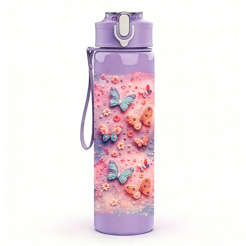1PC Pastel Pink Blue Marble Swirl Print 750ml Color Plastic Sports Water Bottle Leakproof Flip Straw Lid Suitable for Sports Office Home Use