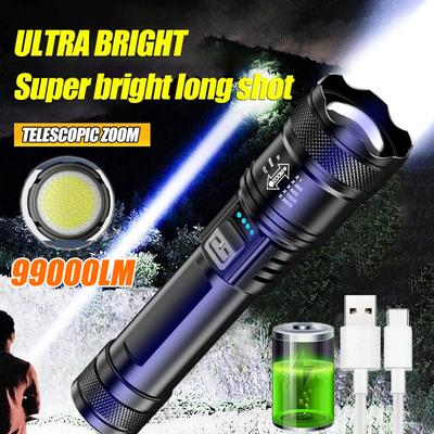 Powerful LED Flashlight Battery Display USB Rechargeable Light Telescopic Zoom Torch Lamp Outdoor Camping Fishing Lantern