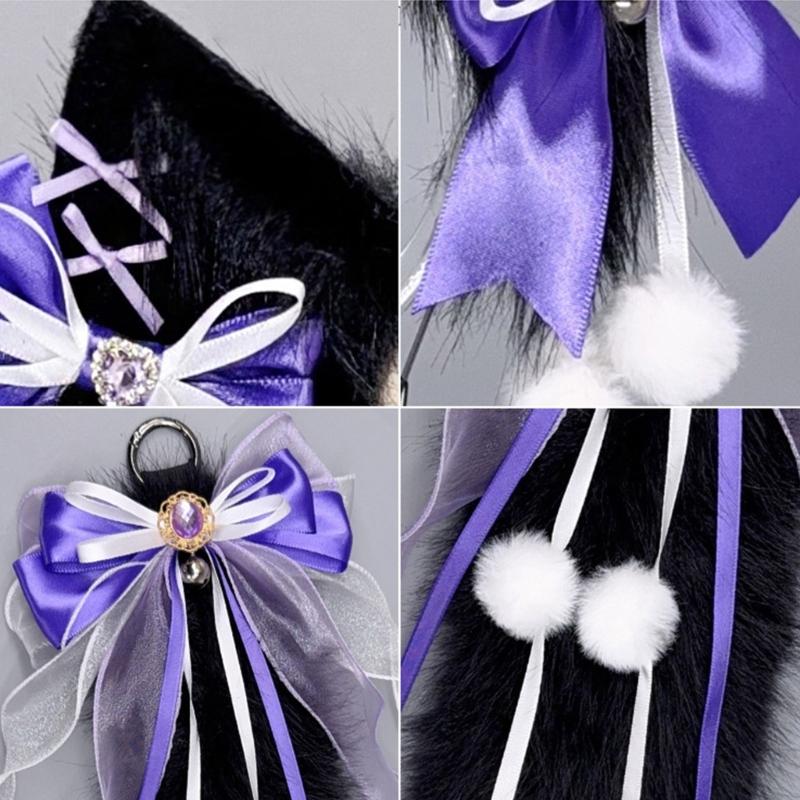 Wolf Ear Headband Wolf Tail Costume Furry Ear Headband Furry Tail Halloween Cosplay Accessories for Women Masquerade