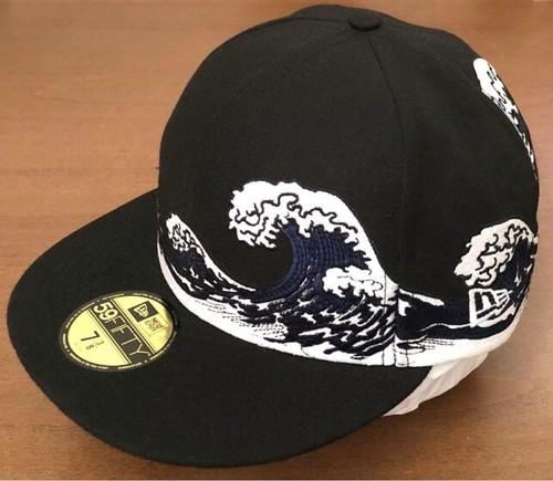 Era 59 Fifty Katsushika Hokusai Cap Wave Ukiyo-e Embroidery size 7 3/8 Japan