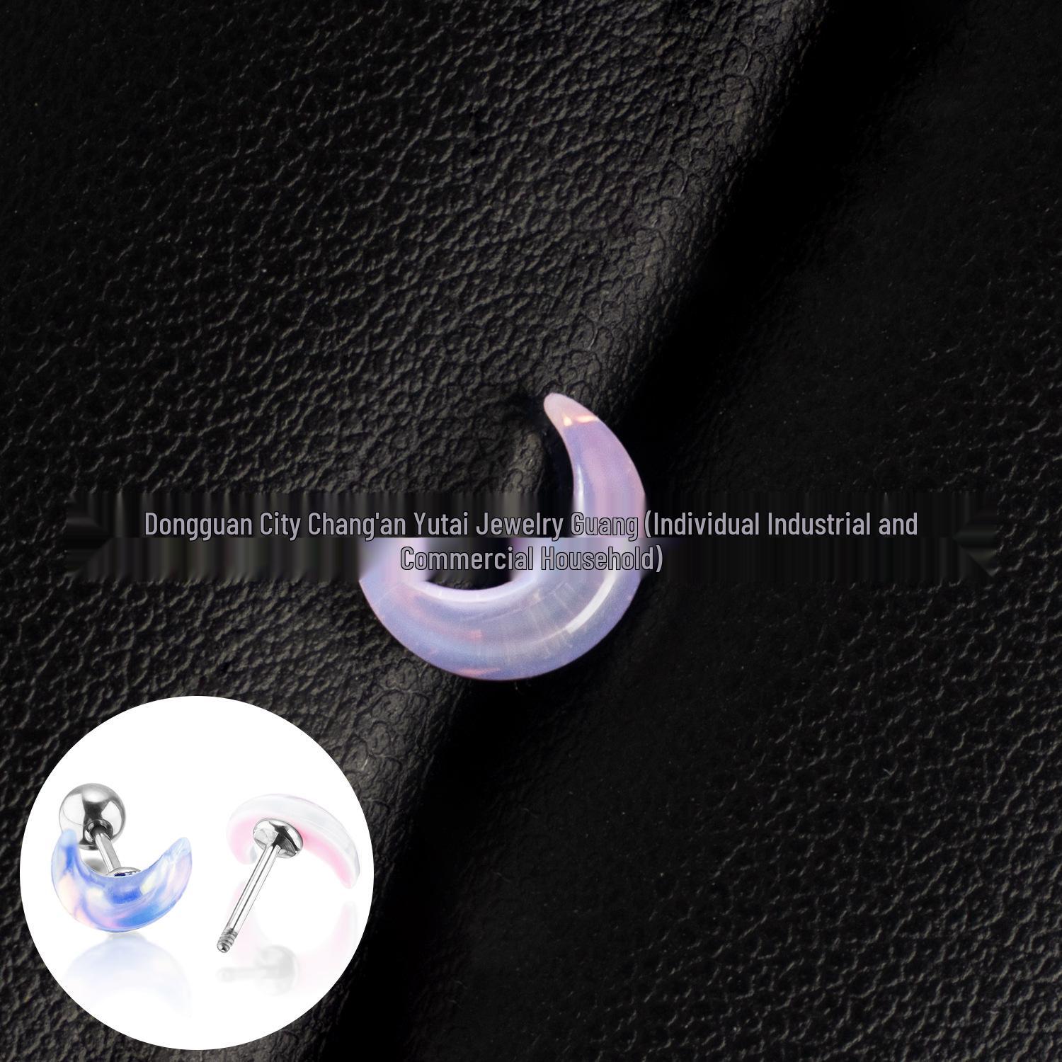 Прозрачный лунный камень, титановый сплав, гвоздик для пирсинга уха – Красочный и изысканный дизайн 0.8mm Thick, 6mm Long