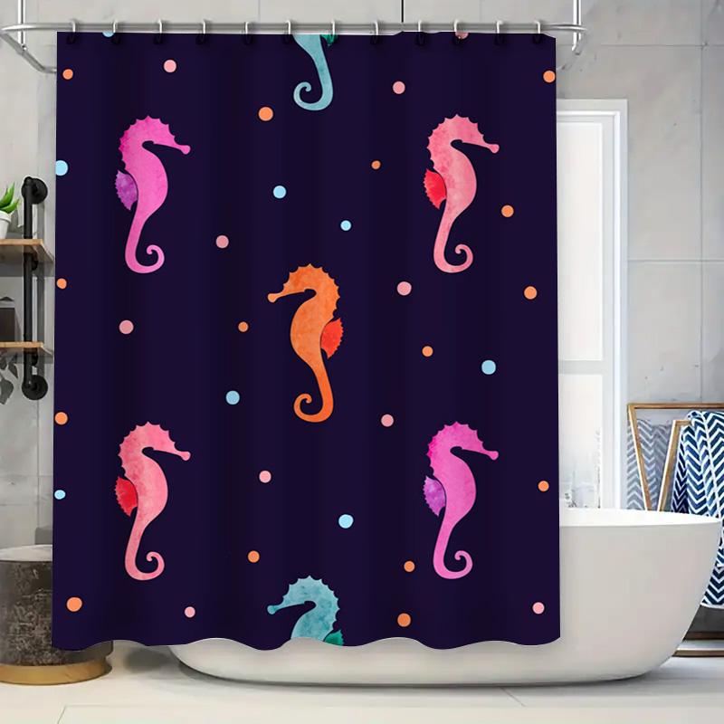 

Осьминог на берегу Занавеска для душа Декор для ванной Ткань Акварельный принт Фиолетово-сине-зеленый Клетчатый дизайн Водонепроницаемый вкладыш для ванной 90x180cm