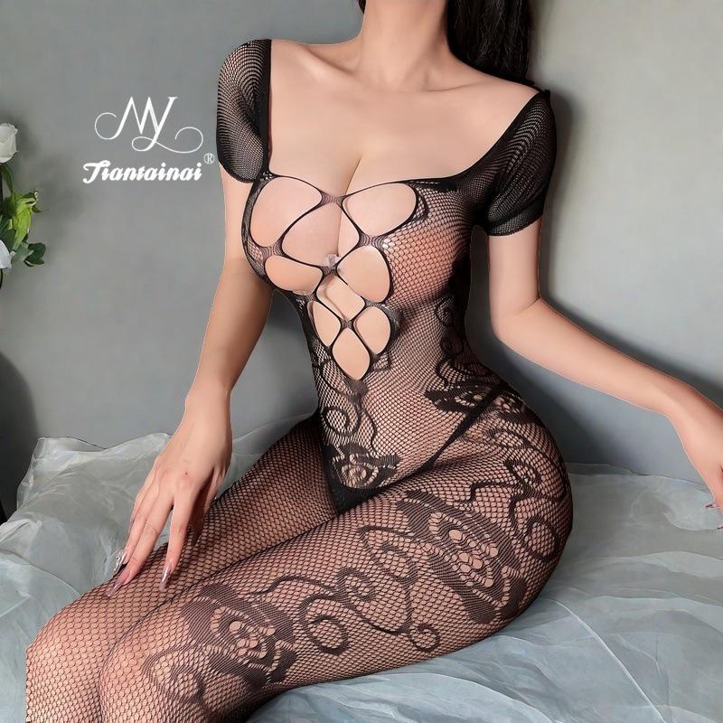 Sheer Temptation: Tearable Lingerie Bodysuit & Stockings Set