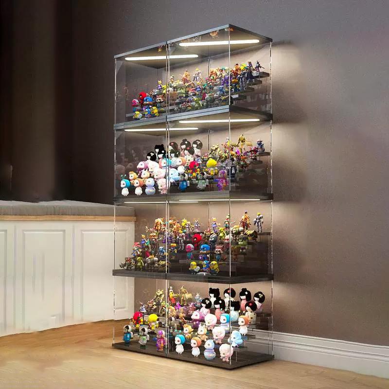 3/5 Layers Acrylic Display Case With LED Light Figurines Toy Blind Box Organizer Dust Proof Dolls Action Figure Display