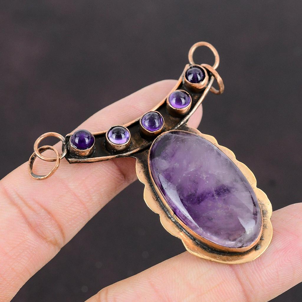Star Amethyst Pendant African Amethyst Pendant Handmade Copper Pendant Gemstone Pendant Copper Jewelry Women's Special Gift Stylish Pendant