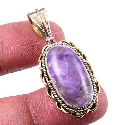 Naturalny Kamień Czaroitowy Srebro Próby 925 Dwuodcieniowa Zawieszka 1,75'' A7D09