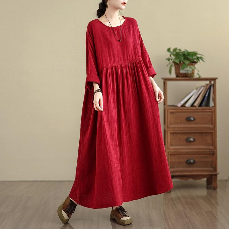 Long sleeve plus size cotton vintage new in dresses for women casual loose spring autumn dress