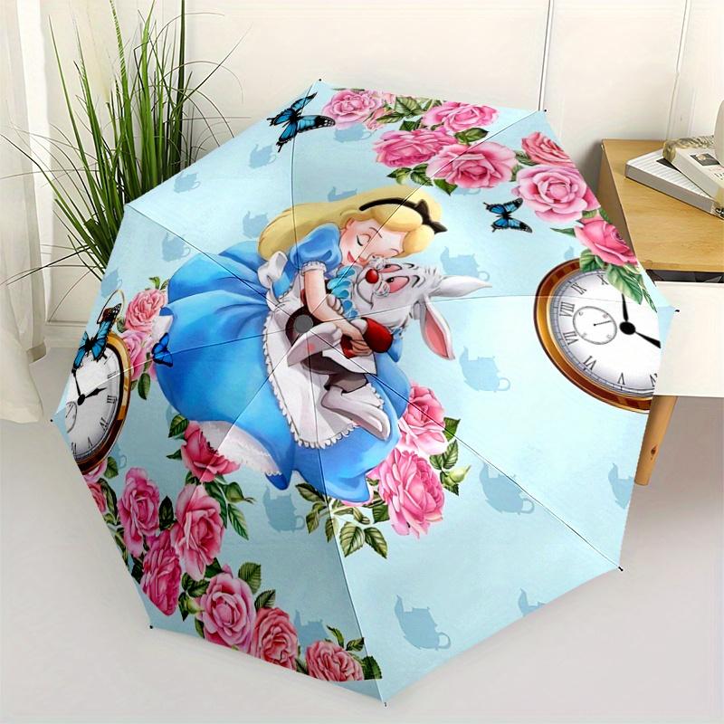 1pc Alice in Wonderland Automatic Opening/Closing Umbrella - Portable 3-Fold Design, 8-Bone Iron Frame Outdoor Umbrella, Perfect Gift for Fa