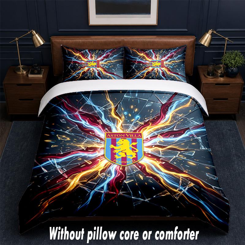 Aston Villa Football Design Bed Bedding Set 1 Duvet Cover + 2 Pillowcases Soft Breathable Household Bed Linens