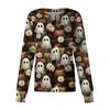 Women's Long Sleeve Halloween Print Button Front Scrub Top for Uniform