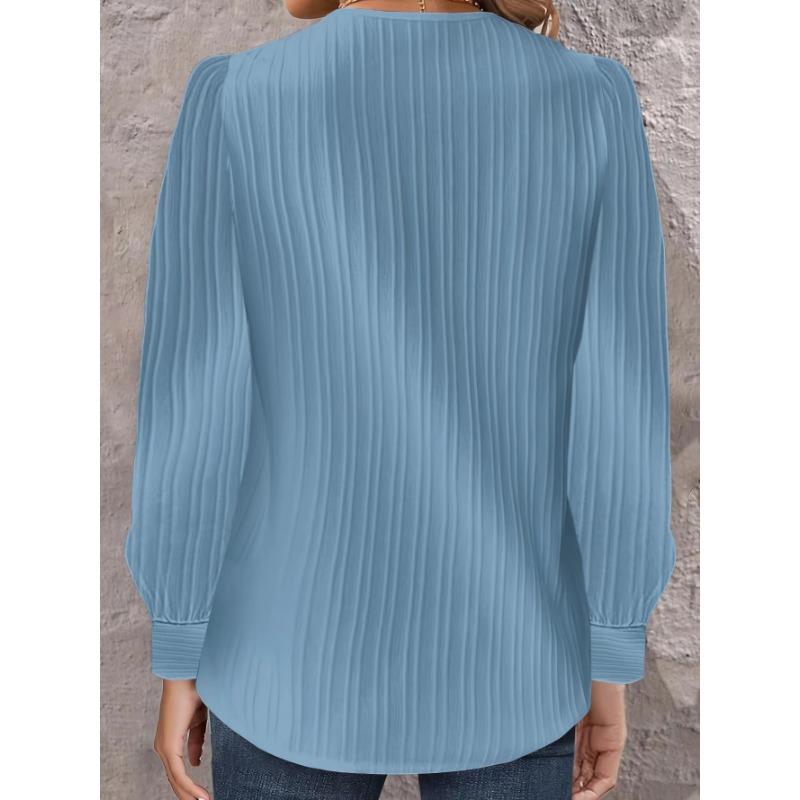 Women S V Neck Solid Long Sleeve Casual Button Shirt