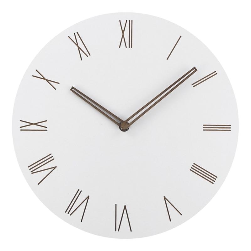 Modern 12Inch Decorative White Wooden Wall Clock Battery Operated Quiet Quartzs Movement for Living Room Bedroom Office