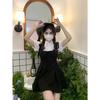 College Style Strap Skirt Bubble Sleeve Shirt Female Butterfly Lace-up Waist Dress Sweet and Spicy Two-piece Set
