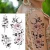 Black Flower Temporary Tattoo For Women Adultsl Fake Peony Rose Dahlia Lotus Tattoo Sticker 3D Body Art Bouquet Sexy Tatoo Paste