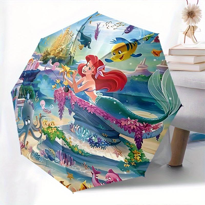 Disney Mermaid, Underwater Kingdom Automatic Open/Close Umbrella - Cute Umbrella with Cute Design, Portable 3-Fold Compact Umbrella for Men
