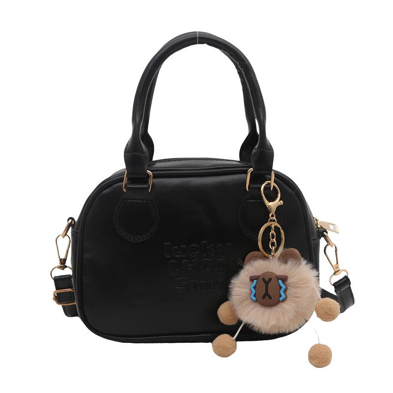 Retro Women's Fall/Winter 2025 Coffee Textured Bowling Crossbody Handbag