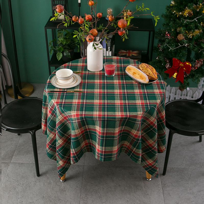Christmas Plaid Linen Tablecloth Tea Table Cover Vintage American Decorative Fabric 60*60cm