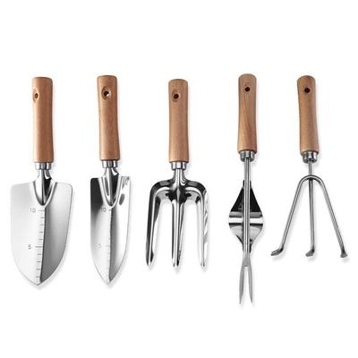 Garden Tool Set: Wooden Handle Shovel & Three-Tooth Rake for Planting and Horticulture