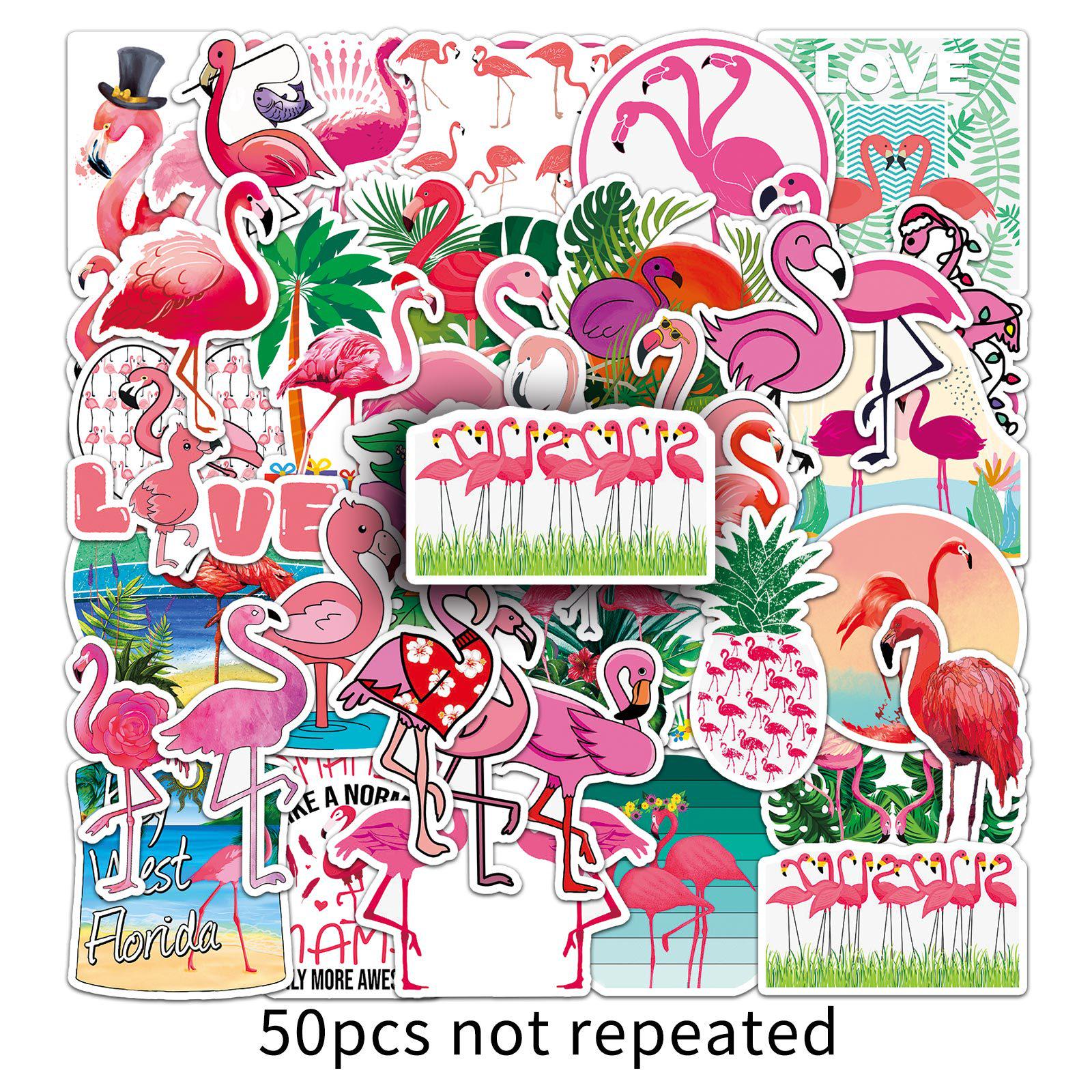 Pack of 50 Flamingo Cartoon Waterproof Stickers for Luggage, Scooters, Computers, and Tablets