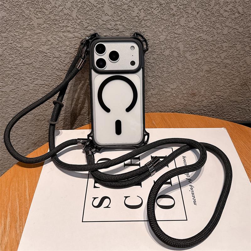Crossbody Necklace Strap Lanyard Clear Magnetic Case For iPhone 17 16 14 15 12 13 Pro Max 16Plus 11 For Magsafe Shockproof Cover