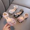 Little Baby Girl Silver Rhinestone Princess Party Sandals Children Pearl Bow Dancing Flats Kids Shining Performance Shoes H06051