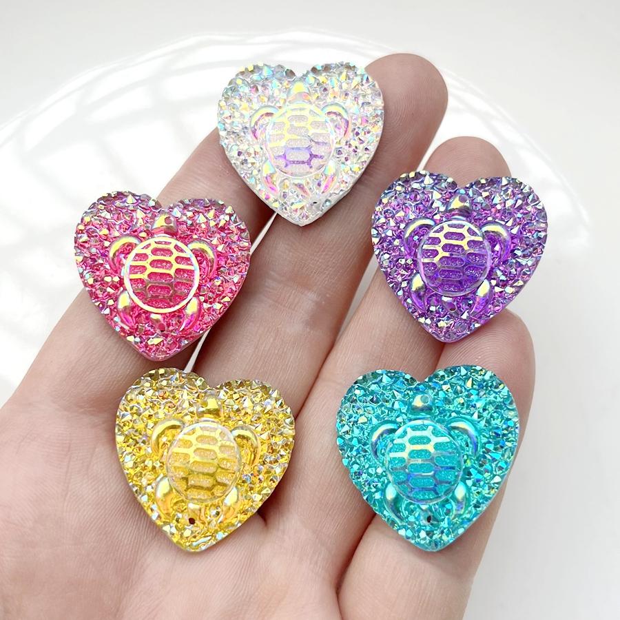 

25mm Heart ShapeTurtle AB Color Flat Back Rhinestone DIY Native Earrings Decorative Accessories Jewelry Clothing Rhinestone 10pcs