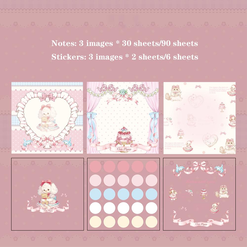 

Retro sticky notes with stickers, children s dream stamp album, cute pet illustration, student message, handbag, base decoration розовый