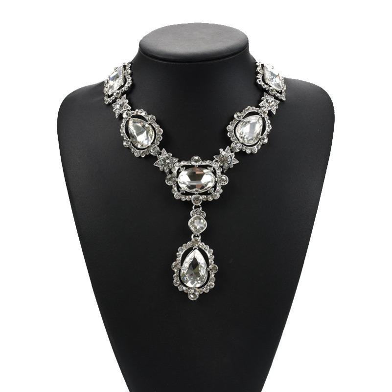 Exaggerated Jewelry Alloy Glass Crystal Collarbone Chain Temperament Popular Gemstone Water Drop Necklace