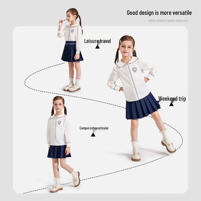 Girls' White Peter Pan Collar Puff Sleeve Cotton Shirt