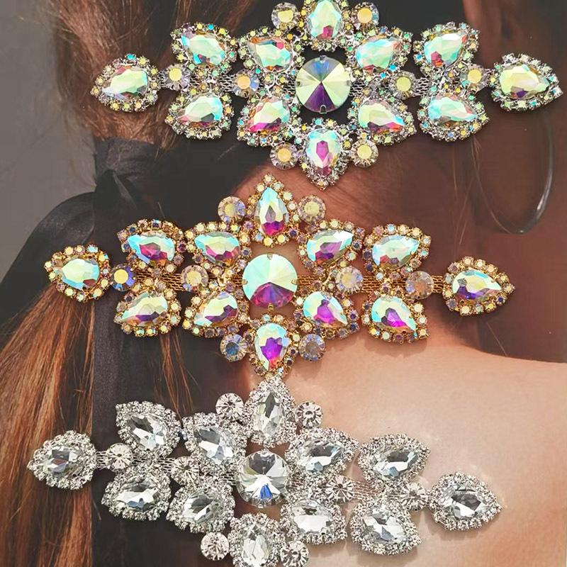 1Pc Crystal Ab Sew On Rhinestones Applique Gold / Silver Bottom Flatback Clear Sewing For Wedding Hat Bag
