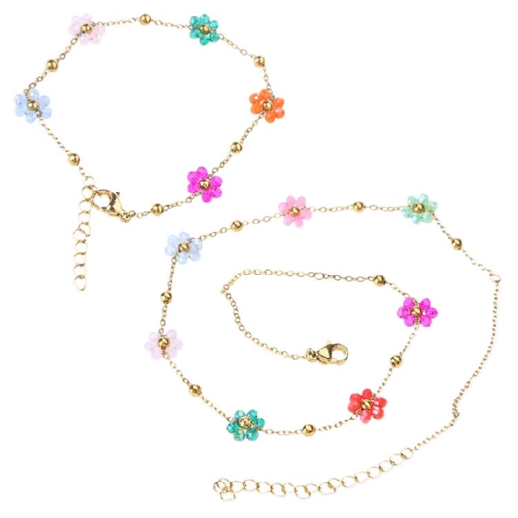 Flower Bead Bracelets Necklace Sweet Cute Choker Necklace Stackable Bangle