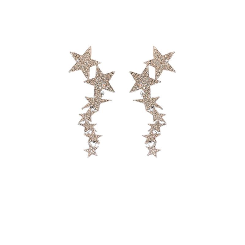 Silver Needle Diamond Star Splicing Tassel Earrings Light Luxury Personality Long Earrings Fashion Exaggeration New Earrings Women