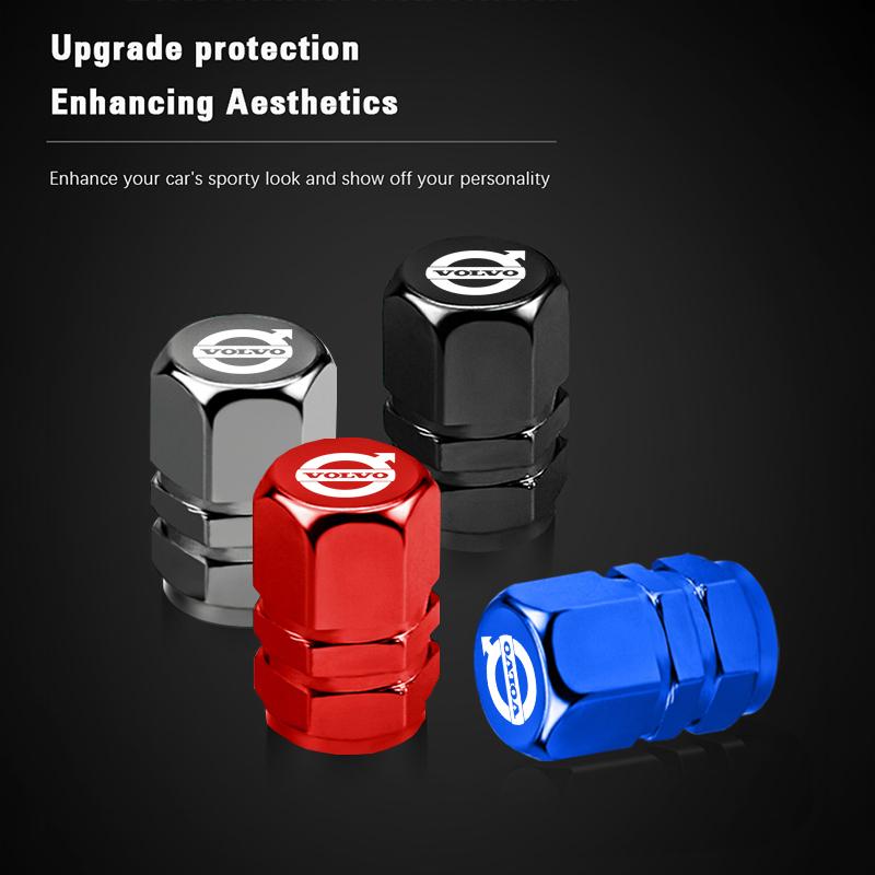 4Pcs Car Tire Valve Covers Aluminum Alloy Auto Accessories For Volvo Xc60 Xc90 V40 V60 S60 V50 V90 S80 C40 XC40 V70 XC70 C30 C70