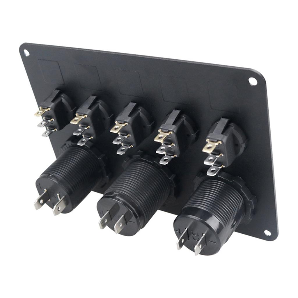 Waterproof Marine Boats Rockers Switch Panel 5 Gang with Twin USB Slot Socket 2.1A + Voltmeter for Car s Vehicle