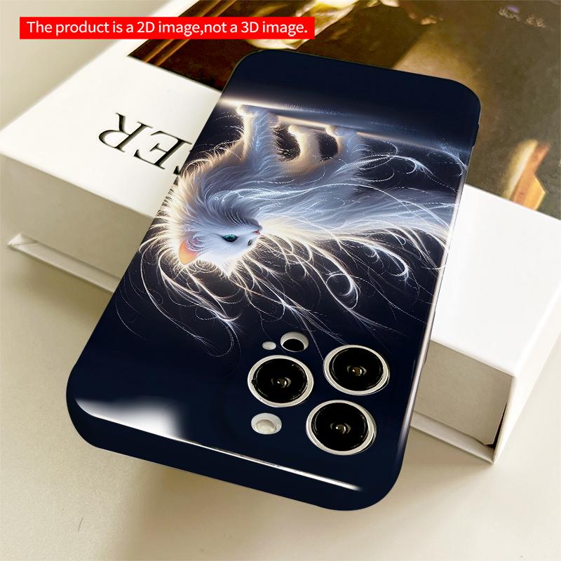 2DFlat Luminous White Cat In Cosmic Wind All Inclusive Film Hard iPhone Case, Compatible with iPhone 18 Pro Max 17 16 15 14 13 12 11