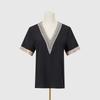 Summer Women's Lace Trim V-neck Short Sleeve T-shirt, European American Style Casual Tops For Women