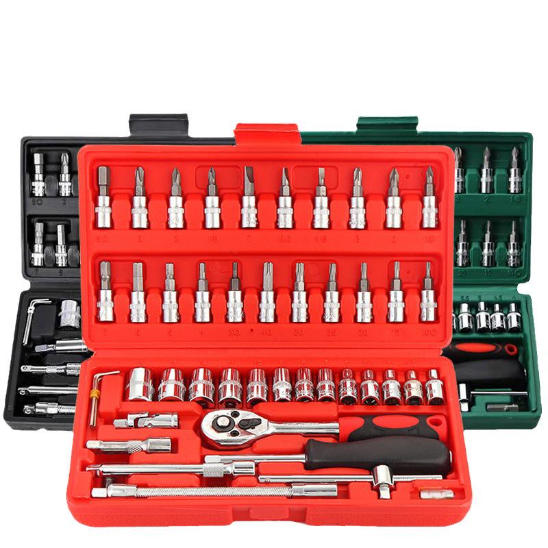 46-Piece Auto Repair Tool Set with Ratchet Wrench & Socket Bits