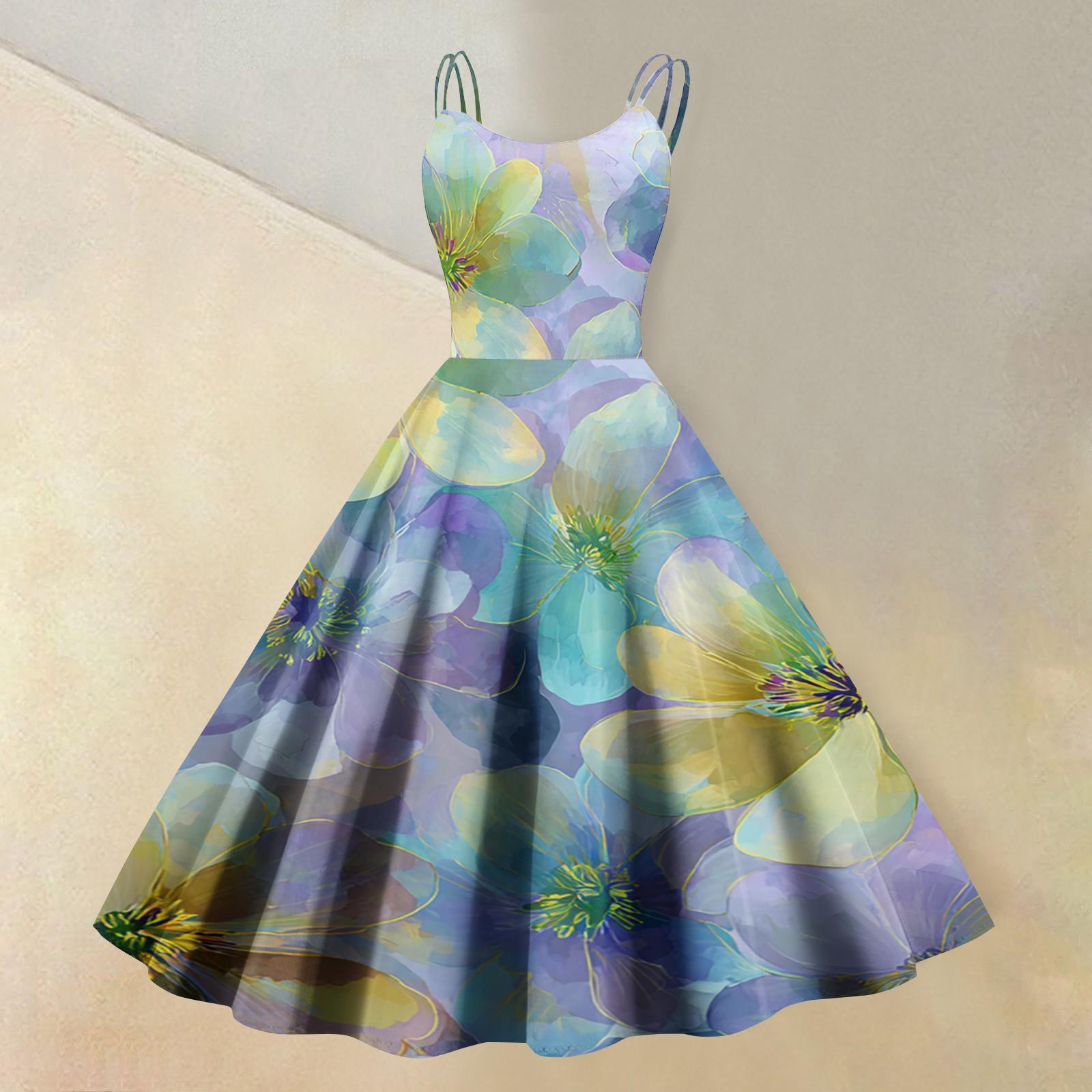 

Women s fashionable casual floral print round neck sleeveless dress XL